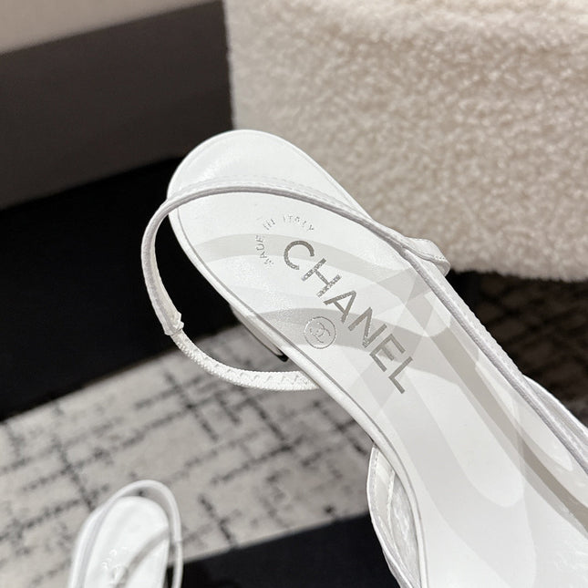 HIGH SLINGBACK 25S IN WHITE FABRIC AND BLACK CALFSKIN CANVAS