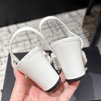 HIGH SLINGBACK 25S IN WHITE FABRIC AND BLACK CALFSKIN CANVAS