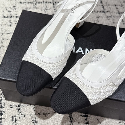 HIGH SLINGBACK 25S IN WHITE FABRIC AND BLACK CALFSKIN CANVAS