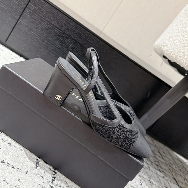 HIGH SLINGBACK 25S IN BLACK FABRIC AND CALFSKIN