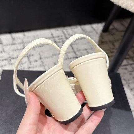 HIGH SLINGBACK 25S IN OFF WHITE FABRIC AND BLACK CALFSKIN CANVAS