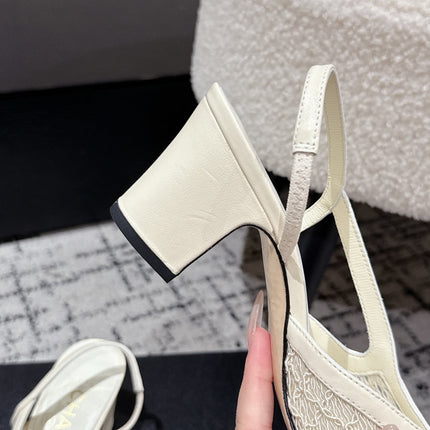 HIGH SLINGBACK 25S IN OFF WHITE FABRIC AND BLACK CALFSKIN CANVAS