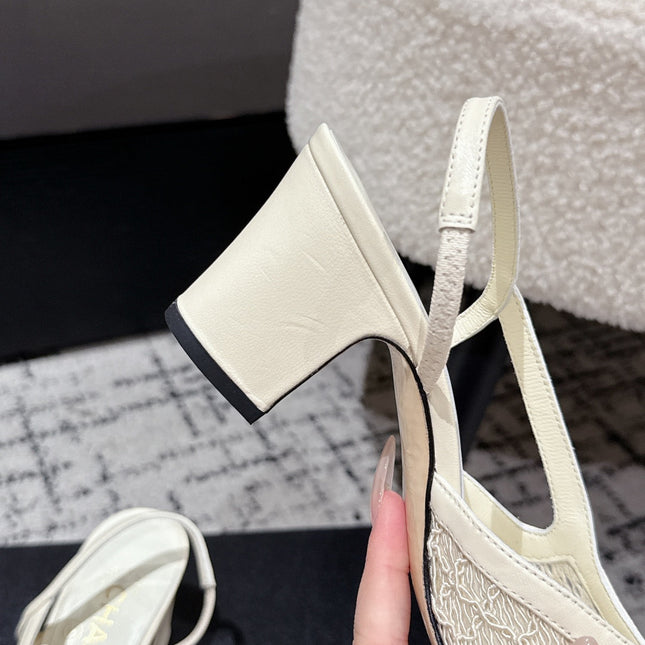HIGH SLINGBACK 25S IN OFF WHITE FABRIC AND BLACK CALFSKIN CANVAS