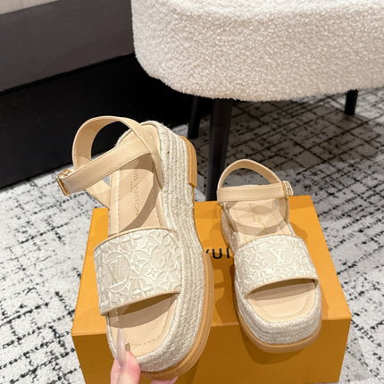 LV PLATFORM ESPADRILLE SANDALS 25S IN BEIGE FABRIC