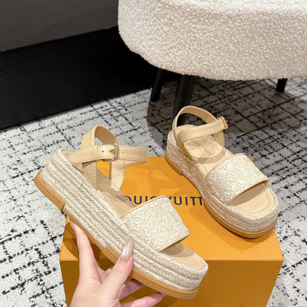 LV PLATFORM ESPADRILLE SANDALS 25S IN BEIGE FABRIC
