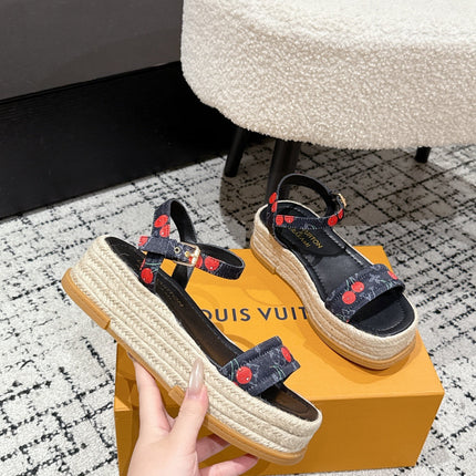 LV PLATFORM ESPADRILLE SANDALS 25S IN NAVY BLUE DENIM