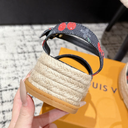 LV PLATFORM ESPADRILLE SANDALS 25S IN NAVY BLUE DENIM