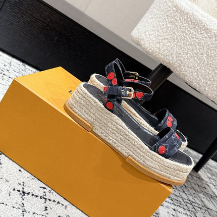 LV PLATFORM ESPADRILLE SANDALS 25S IN NAVY BLUE DENIM