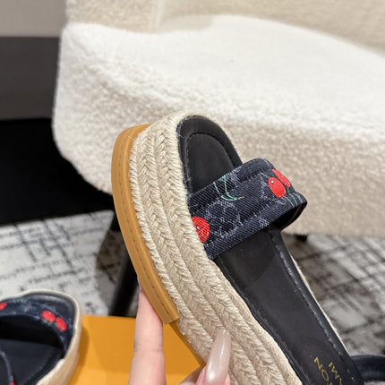 LV PLATFORM ESPADRILLE SANDALS 25S IN NAVY BLUE DENIM