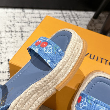 LV PLATFORM ESPADRILLE SANDALS 25S IN BLUE DENIM