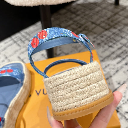 LV PLATFORM ESPADRILLE SANDALS 25S IN BLUE DENIM