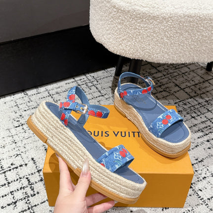 LV PLATFORM ESPADRILLE SANDALS 25S IN BLUE DENIM