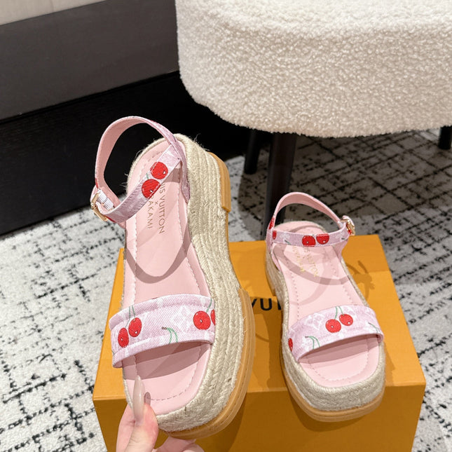 LV PLATFORM ESPADRILLE SANDALS 25S IN LIGHT PINK DENIM