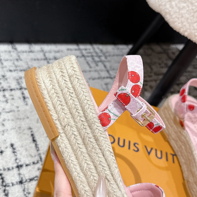 LV PLATFORM ESPADRILLE SANDALS 25S IN LIGHT PINK DENIM