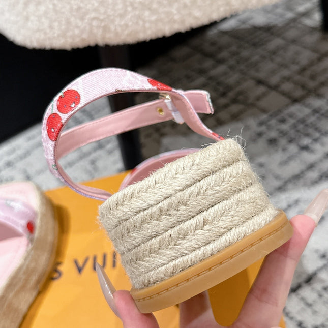 LV PLATFORM ESPADRILLE SANDALS 25S IN LIGHT PINK DENIM