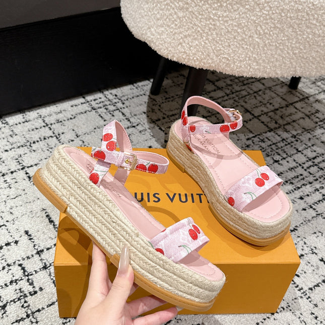 LV PLATFORM ESPADRILLE SANDALS 25S IN LIGHT PINK DENIM