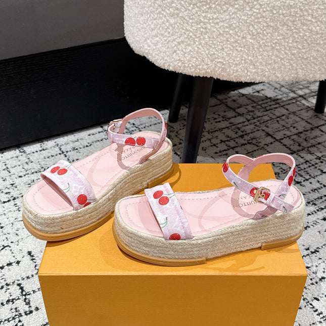 LV PLATFORM ESPADRILLE SANDALS 25S IN LIGHT PINK DENIM