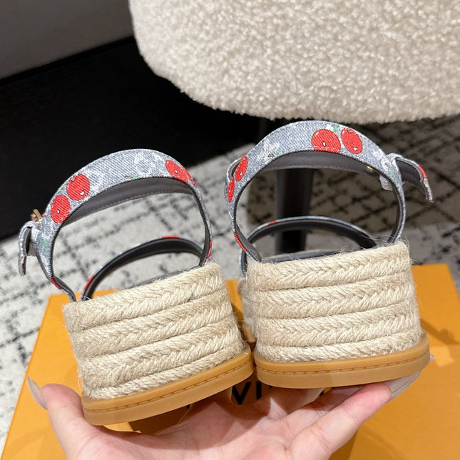 LV PLATFORM ESPADRILLE SANDALS 25S IN GREY DENIM