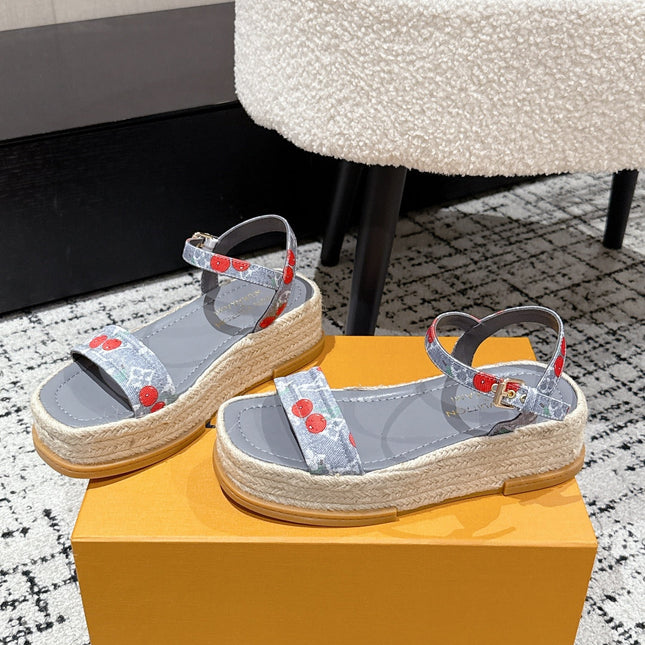 LV PLATFORM ESPADRILLE SANDALS 25S IN GREY DENIM