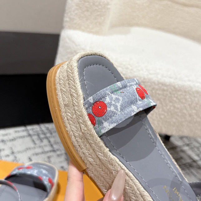 LV PLATFORM ESPADRILLE SANDALS 25S IN GREY DENIM