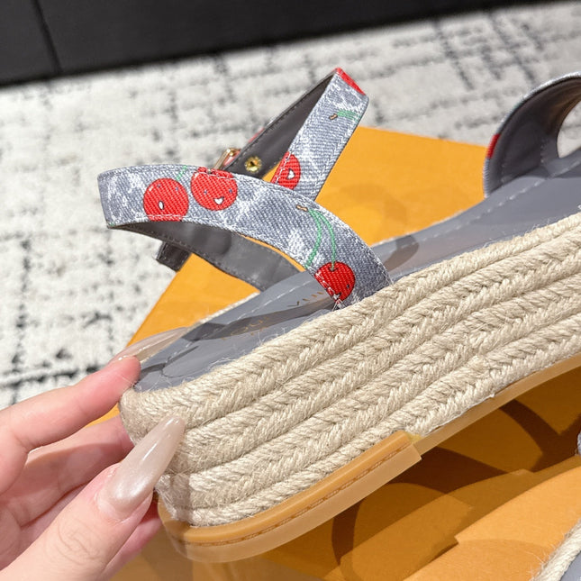 LV PLATFORM ESPADRILLE SANDALS 25S IN GREY DENIM