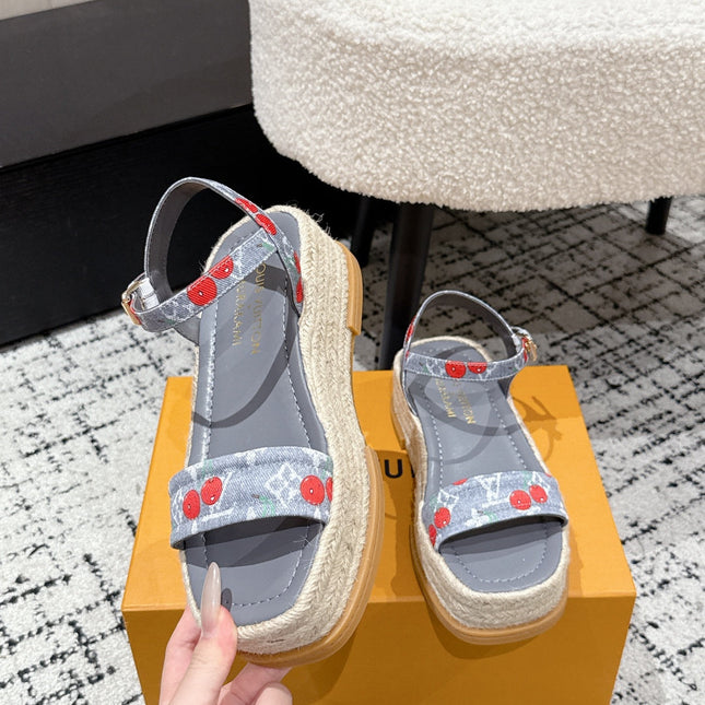 LV PLATFORM ESPADRILLE SANDALS 25S IN GREY DENIM