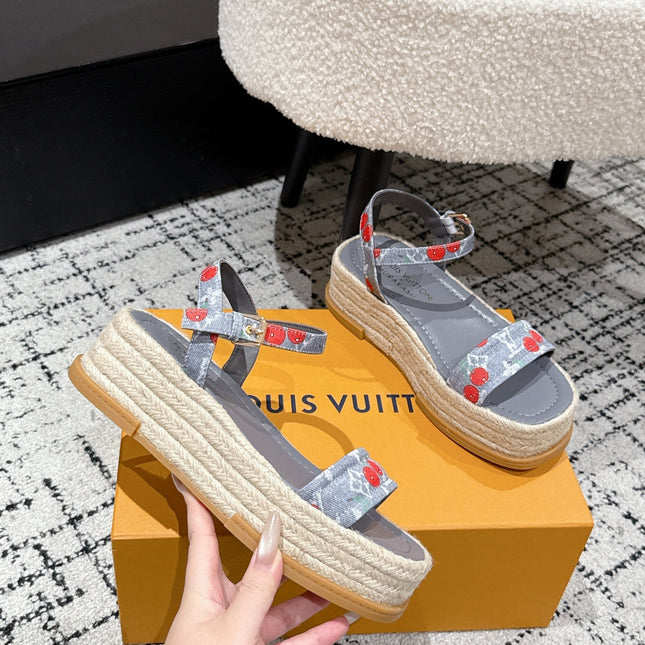 LV PLATFORM ESPADRILLE SANDALS 25S IN GREY DENIM
