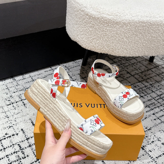 LV PLATFORM ESPADRILLE SANDALS 25S IN WHITE DENIM