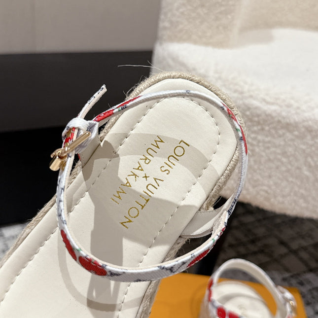 LV PLATFORM ESPADRILLE SANDALS 25S IN WHITE DENIM