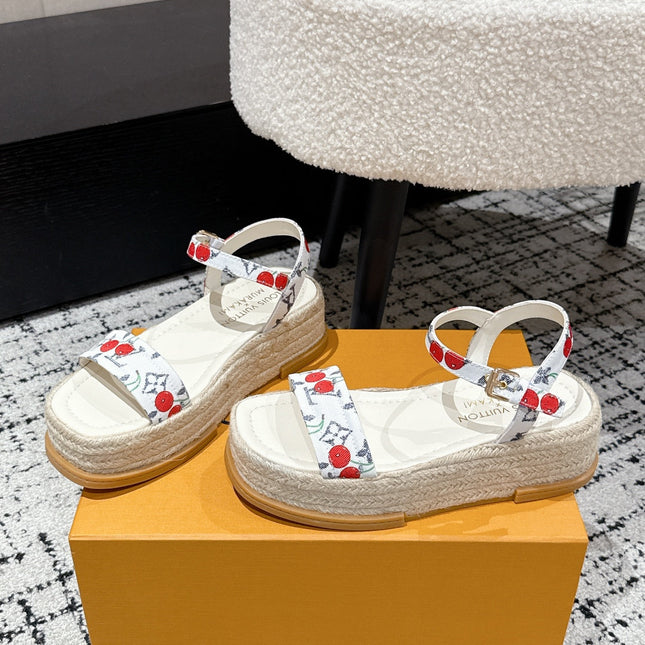 LV PLATFORM ESPADRILLE SANDALS 25S IN WHITE DENIM
