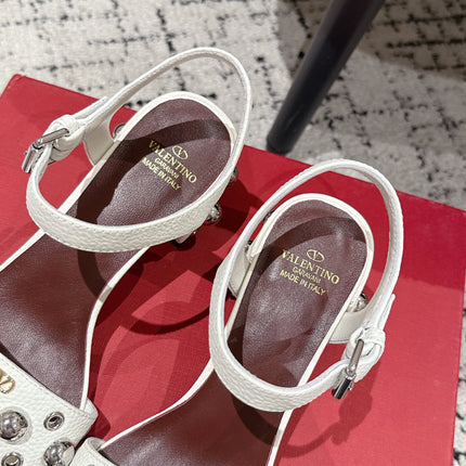 VLTN STUDDED BLOCK HEEL SANDALS 25S 60 MM IN WHITE LAMBSKIN