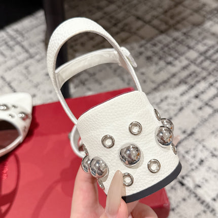 VLTN STUDDED BLOCK HEEL SANDALS 25S 60 MM IN WHITE LAMBSKIN