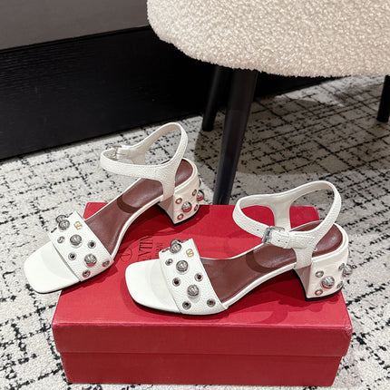 VLTN STUDDED BLOCK HEEL SANDALS 25S 60 MM IN WHITE LAMBSKIN