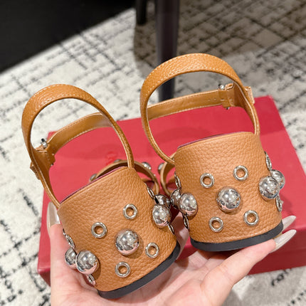 VLTN STUDDED BLOCK HEEL SANDALS 25S 60 MM IN BROWN LAMBSKIN