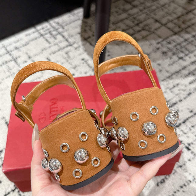 VLTN STUDDED BLOCK HEEL SANDALS 25S 60 MM IN BROWN SUEDE