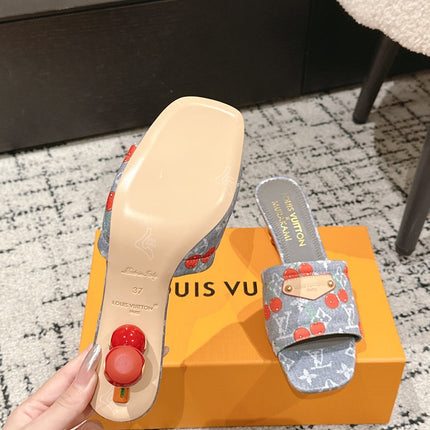 LV CHERRY HIGH HEELS 25S 55 MM IN GREY DENIM STYLE 7
