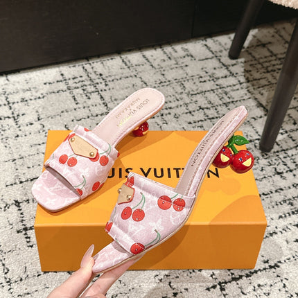 LV CHERRY HIGH HEELS 25S 55 MM IN LIGHT PINK DENIM STYLE 8