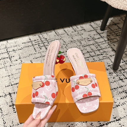 LV CHERRY HIGH HEELS 25S 55 MM IN LIGHT PINK DENIM STYLE 8