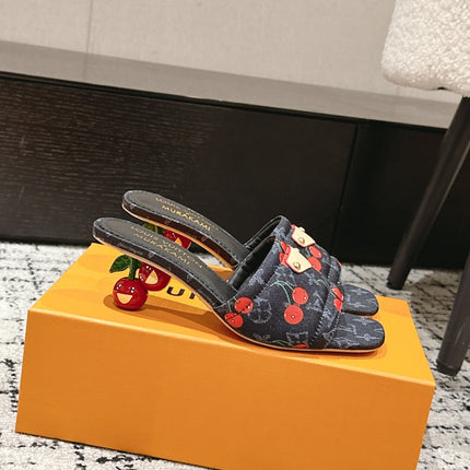 LV CHERRY HIGH HEELS 25S 55 MM IN CHARCOAL BLACK DENIM STYLE 10