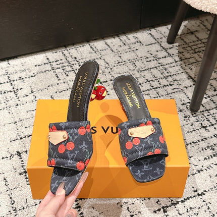 LV CHERRY HIGH HEELS 25S 55 MM IN CHARCOAL BLACK DENIM STYLE 10