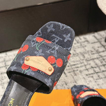 LV CHERRY HIGH HEELS 25S 55 MM IN CHARCOAL BLACK DENIM STYLE 10