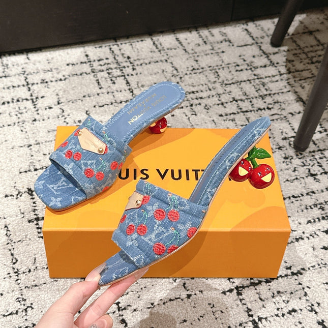 LV CHERRY HIGH HEELS 25S 55 MM IN BLUE DENIM STYLE 6