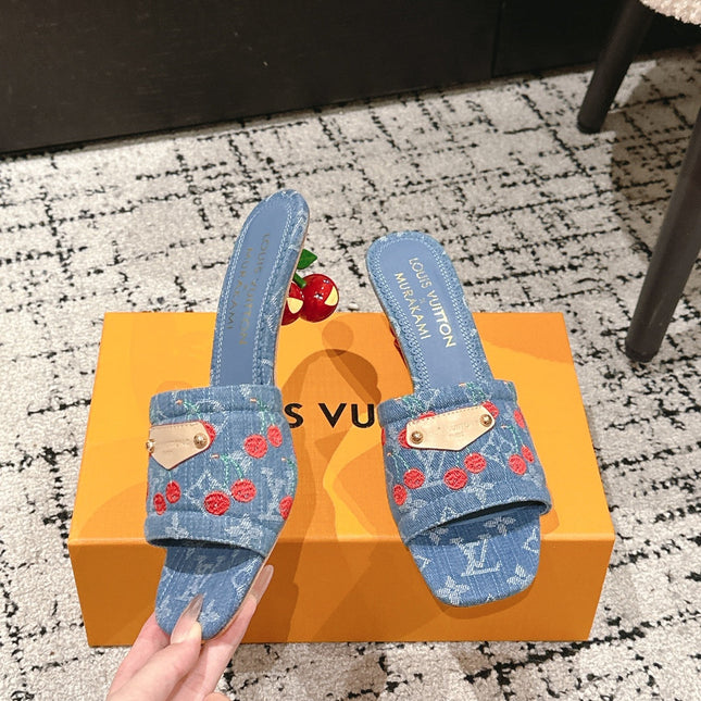 LV CHERRY HIGH HEELS 25S 55 MM IN BLUE DENIM STYLE 6