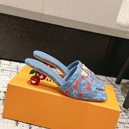 LV CHERRY HIGH HEELS 25S 55 MM IN BLUE DENIM STYLE 6