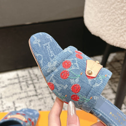 LV CHERRY HIGH HEELS 25S 55 MM IN BLUE DENIM STYLE 6