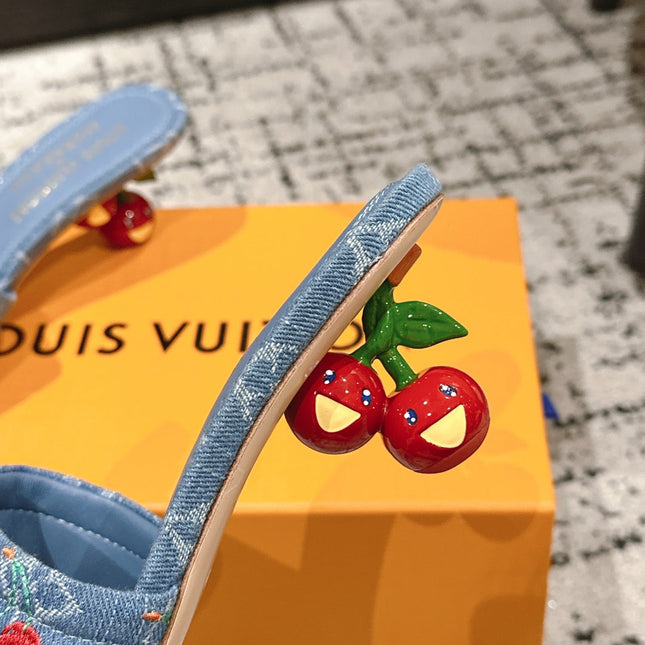 LV CHERRY HIGH HEELS 25S 55 MM IN BLUE DENIM STYLE 6