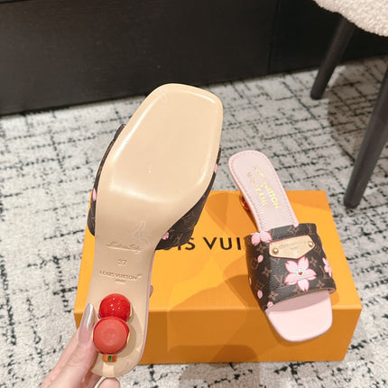 LV CHERRY HIGH HEELS 25S 55 MM IN DARK BROWN AND LIGHT PINK CALFSKIN STYLE 2