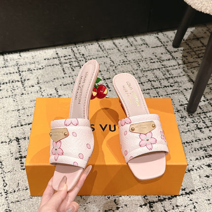 LV CHERRY HIGH HEELS 25S 55 MM IN LIGHT PINK CALFSKIN STYLE 1