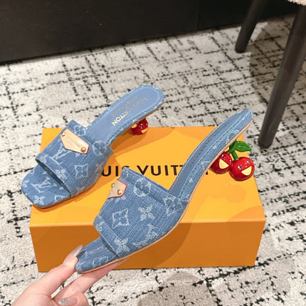 LV CHERRY HIGH HEELS 25S 55 MM IN BLUE DENIM STYLE 5