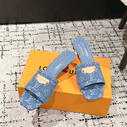LV CHERRY HIGH HEELS 25S 55 MM IN BLUE DENIM STYLE 5
